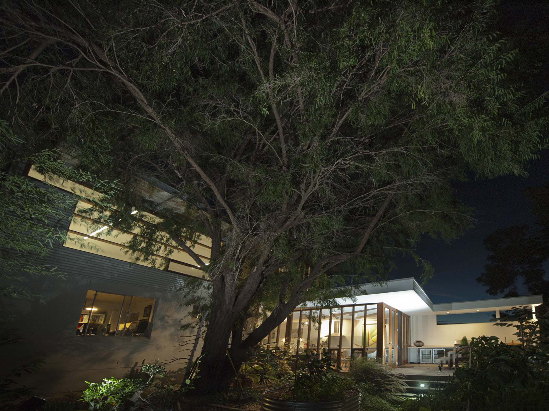 Architectural home at night